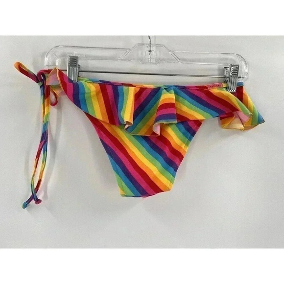 Salinas Bikini Bottom Rainbow Ruffle Side Tie Size Large Brazil Excellent UC - Picture 2 of 10